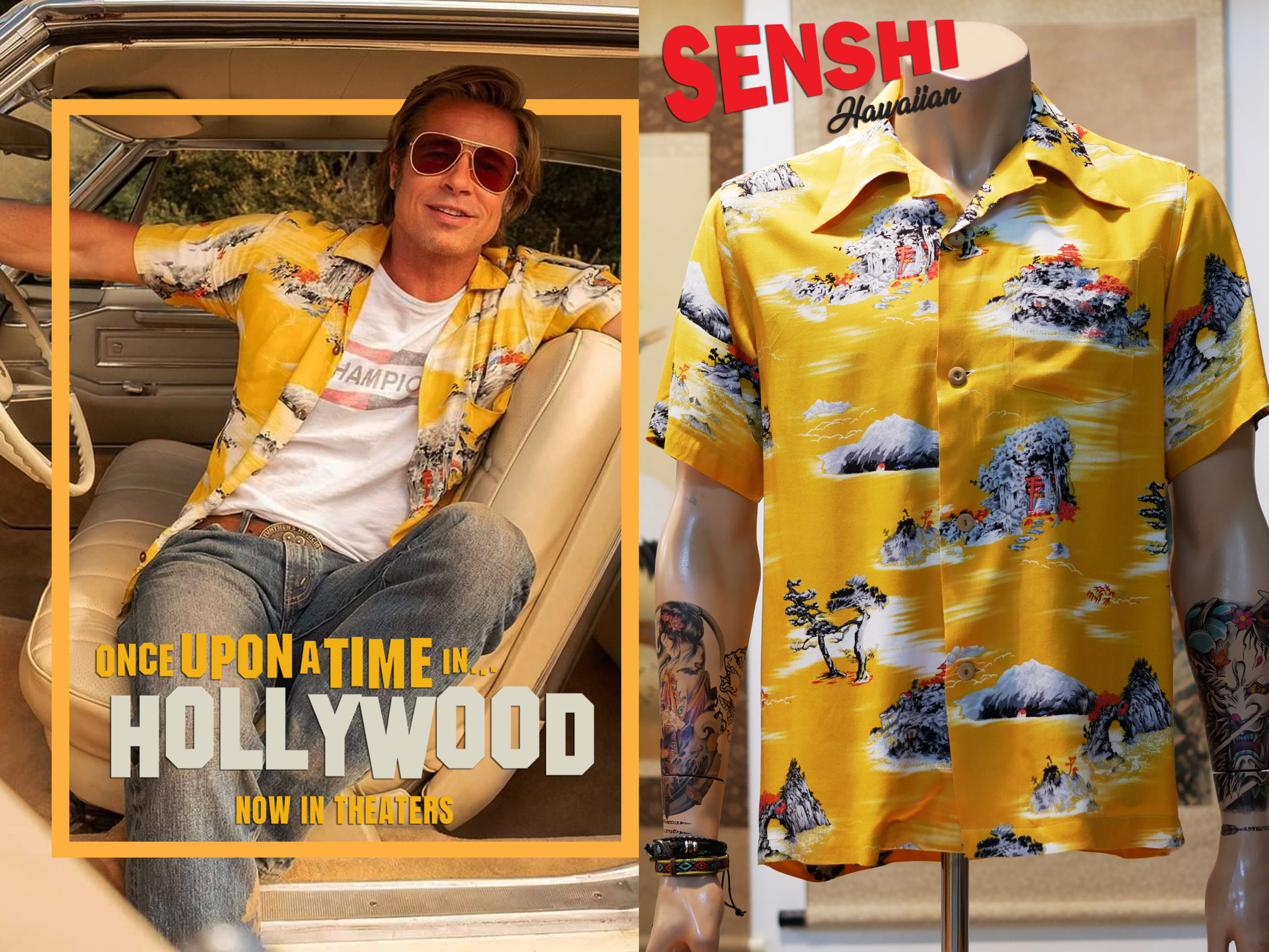 Hawaiian Shirt Brad Pitt yellow Cliff Booth In Once Up on a Time in  Hollywood
